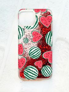 Чохол із плаваючими блискітками на iPhone 13 Червоний :: Кавуни сердечка (принт 343)