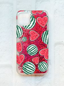 Чохол із плаваючими блискітками на iPhone 11 Рожевий :: Кавуни сердечка (принт 343)