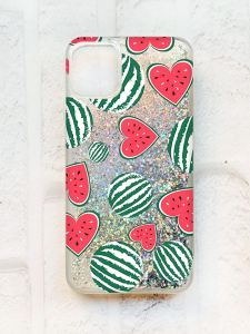 Чохол із плаваючими блискітками на iPhone 11 Срібний :: Кавуни сердечка (принт 343)