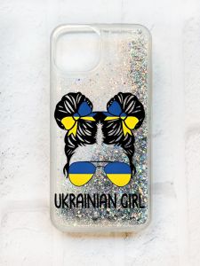 Чохол із плаваючими блискітками на iPhone 14 Срібний :: Українська дівчина (принт 113)