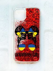 Чохол із плаваючими блискітками на iPhone 11 Червоний :: Українська дівчина (принт 113)