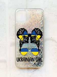 Чохол із плаваючими блискітками на iPhone 11 Срібний :: Українська дівчина (принт 113)