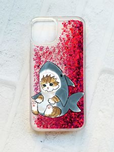 Чохол із плаваючими блискітками на iPhone 14 Рожевий :: Кошеня (принт 120)