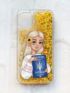 Чохол із плаваючими блискітками на iPhone 11 Золотий :: Дівчина з паспортом (принт 13)