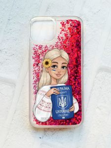 Чохол із плаваючими блискітками на iPhone 13 Рожевий :: Дівчина з паспортом (принт 13)