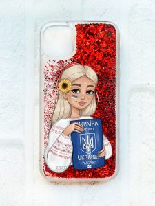 Чохол із плаваючими блискітками на iPhone 11 Червоний :: Дівчина з паспортом (принт 13)