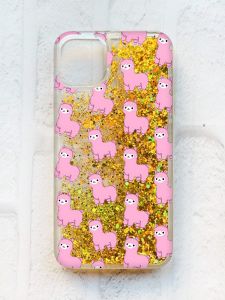 Чохол із плаваючими блискітками на iPhone 11 Золотий :: Лами рожеві (принт 101)