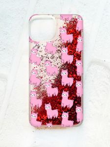 Чохол із плаваючими блискітками на iPhone 14 Червоний :: Лами рожеві (принт 101)