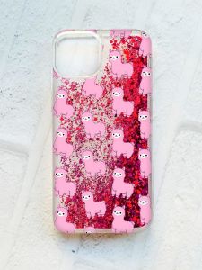 Чохол із плаваючими блискітками на iPhone 13 Рожевий :: Лами рожеві (принт 101)