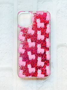 Чохол із плаваючими блискітками на iPhone 11 Рожевий :: Лами рожеві (принт 101)