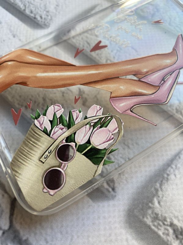 Прозорий чохол із захистом камери на iPhone 14 рельєфний дизайн Ніжки принт 62