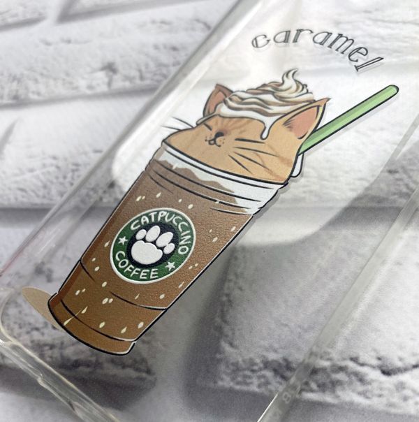 Прозорий чохол на iPhone 12 Pro Max дизайн Капучіно котик принт 97