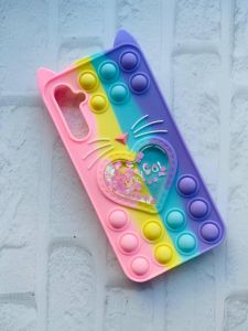 Чохол Попіт Антистрес Поп-Іт Pop It на Samsung A34 5G / A346  Котик з сердечком Рожево-фіол.