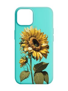 Матовий бірюзовий чохол на Apple iPhone 14 :: Соняшник (принт 274)