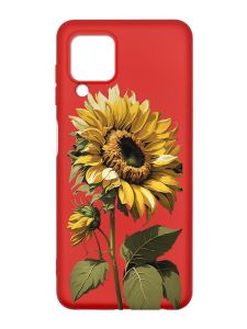 Матовий червоний чохол на Samsung Galaxy M32/A22/M22 4G :: Соняшник (принт 274)