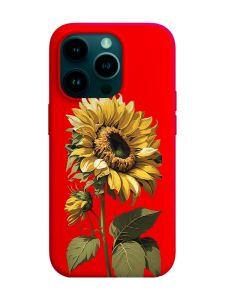 Матовий червоний чохол на Apple iPhone 14 Pro :: Соняшник (принт 274)