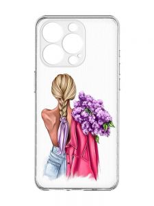 Прозорий чохол із захистом камери на iPhone 15 Pro Max :: Дівчина з бузком (принт 7)