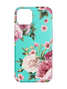 Матовий бірюзовий чохол на Apple iPhone 14 :: Рожеві квіти (принт 287)