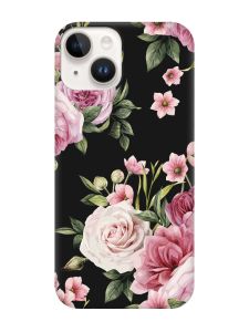 Матовий чорний чохол на Apple iPhone 14 :: Рожеві квіти (принт 287)