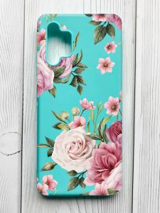 Матовий бірюзовий чохол на Samsung Galaxy A32 :: Рожеві квіти (принт 287)