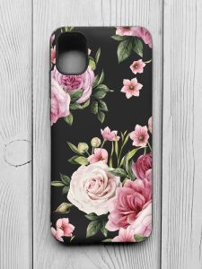 Матовий чорний чохол на Samsung Galaxy A04E/A042 :: Рожеві квіти (принт 287)