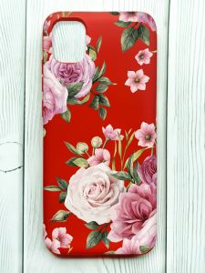 Матовий червоний чохол на Samsung Galaxy A04E/A042 :: Рожеві квіти (принт 287)