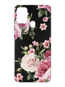 Матовий чорний чохол на Samsung Galaxy M30s/M21 :: Рожеві квіти (принт 287)