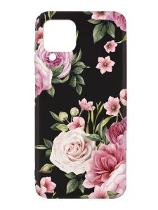 Матовий чорний чохол на Samsung Galaxy A12 :: Рожеві квіти (принт 287)