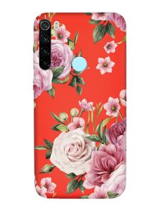 Матовий червоний чохол на Xiaomi Redmi Note 8T :: Рожеві квіти (принт 287)