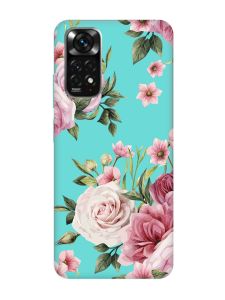 Матовий бірюзовий чохол на Xiaomi Redmi Note 11 :: Рожеві квіти (принт 287)