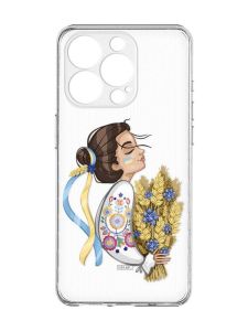Прозорий чохол із захистом камери на iPhone 15 Pro Max :: Українка з колосками (патріотичний принт 172)