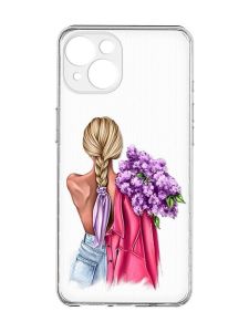 Прозорий чохол із захистом камер на iPhone 15 :: Дівчина з бузком (принт 7)