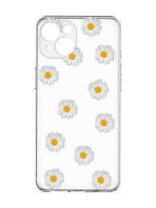 Прозорий чохол із захистом камер на iPhone 15 :: Фон ромашки (принт 41)