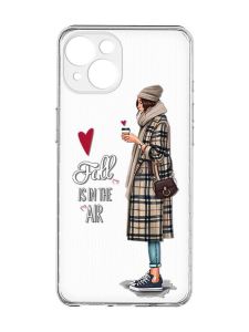 Прозорий чохол із захистом камер на iPhone 15 :: Дівчина з кавою (принт 59)