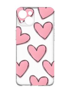 Прозорий чохол із захистом камер на iPhone 15 :: Сердечка рожеві (принт 78)
