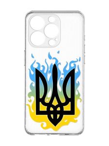 Прозорий чохол із захистом камери на iPhone 15 Pro Max :: Тризуб Полум'я (принт 257)