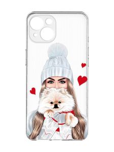 Прозорий чохол із захистом камер на iPhone 15 :: Дівчина з песиком (принт 142)