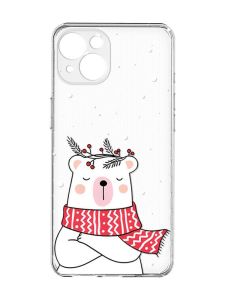 Прозорий чохол із захистом камер на iPhone 15 :: Ведмідь у шарфі (принт 147)