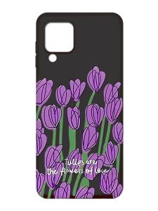 Матовий чорний чохол на Samsung Galaxy M32 / A22 / M22 4G :: Тюльпани (принт 265)