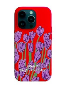 Матовий червоний чохол на Apple iPhone 14 Pro :: Тюльпани (принт 265)