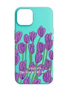 Матовий бірюзовий чохол на Apple iPhone 14 :: Тюльпани (принт 265)