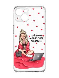 Прозорий чохол із захистом камер на iPhone 15 :: Дівчина з вином (принт 220)