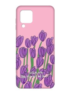 Матовий рожевий чохол на Samsung Galaxy M32/A22/M22 4G :: Тюльпани (принт 265)