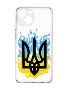 Прозорий чохол із захистом камер на iPhone 15 :: Тризуб Полум'я (принт 257)