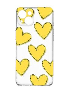 Прозорий чохол із захистом камер на iPhone 15 :: Сердечка жовті (принт 259)