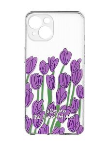 Прозорий чохол із захистом камер на iPhone 15 :: Тюльпани (принт 265)