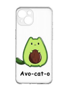 Прозорий чохол із захистом камер на iPhone 15 :: Котик Авокадо (принт 306)