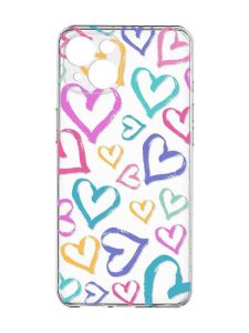 Прозорий чохол із захистом камер на iPhone 15 :: Різнокольорові сердечка (принт 332)