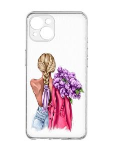 Прозорий чохол із захистом камер на iPhone 15 Plus :: Дівчина з бузком (принт 7)