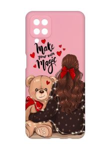 Матовий рожевий чохол на Samsung Galaxy A12 :: Дівчина з ведмедиком (принт 188)